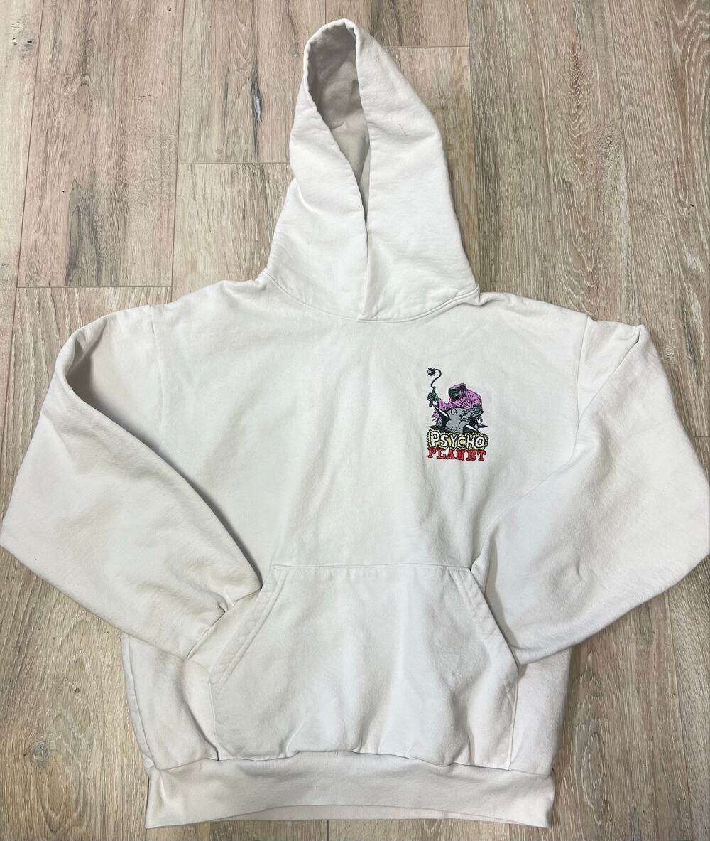 Psycho Planet Grim Reaper Graphic Hoodie White Pullover Skate Streetwear
